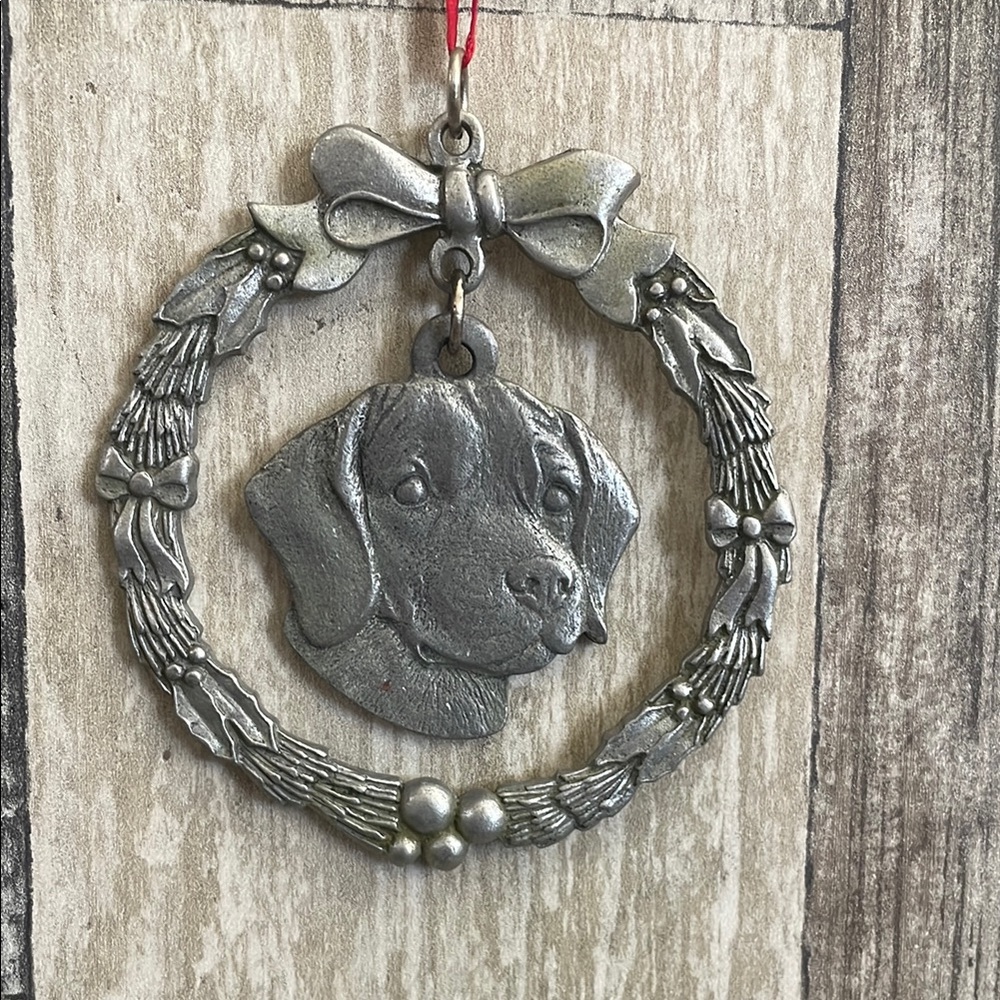 VINTAGE “I love my Beagle”‎ pewter Dog Wreath Ornament